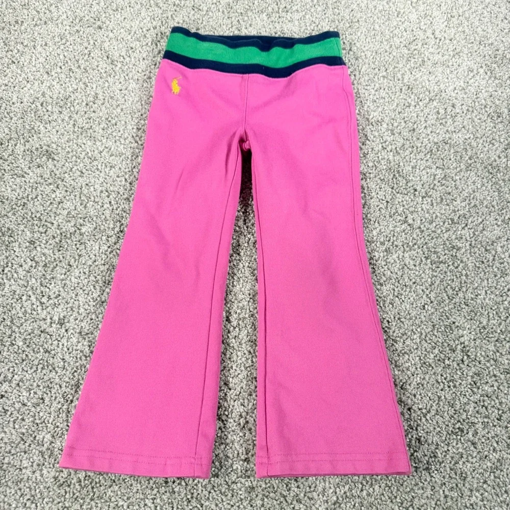 Ralph Lauren Girls Pink Navy Tracksuit Set Jacket Flare Pants 4 4T Sporty Preppy